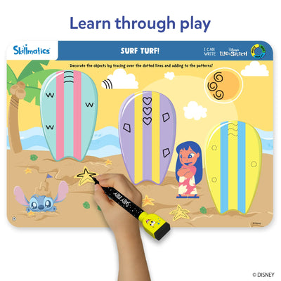 Children’s activity mat with Disney’s Lilo & Stitch for tracing and pattern practice