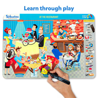 Search and Find educational board game with restaurant scene for ages 3-6