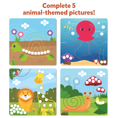 Animal-themed tracing and dot-matching activity cards from Dot It with Magnets for ages 3-7