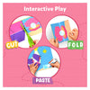 Children’s craft kit for paper art with cutting folding and pasting featuring unicorns and princesses