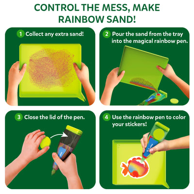 Green play mat with colorful sand art instructions from the Sand & Sunshine Fun Bundle