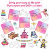 Princess-themed story prompts and stickers for the My Storybook Art Kit for ages 5-10