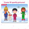 Sparkly winter-themed sticker activity kit with cartoon children and a snowman for ages 4-9