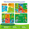 Four educational Skillmatics learning boards featuring wild animal characteristics, animal sounds, animal babies and foods they eat. The boards help children build animal knowledge, answer prompt questions and develop vocabulary through colorful illustrations and simple facts.