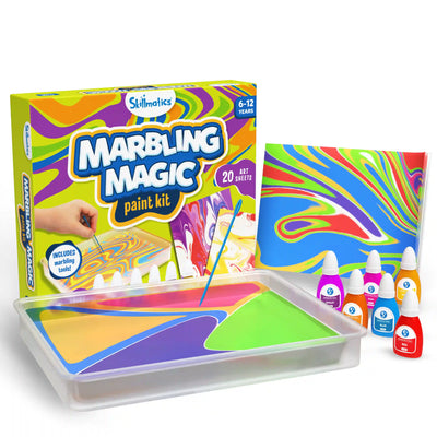 Vibrant Marbling Magic Paint Kit for Kids 6-12 with 20 art sheets and colorful paints