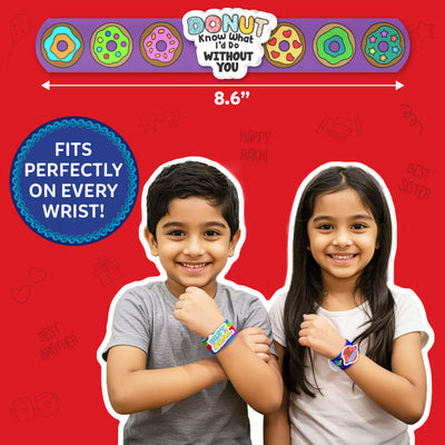 Colorful donut-themed slap bracelets for children from Snap Bandz Sibling Love DIY Craft