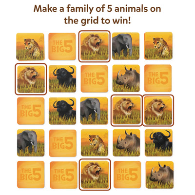 Animal-themed game board with tiles for The Big 5 Secret Identities game