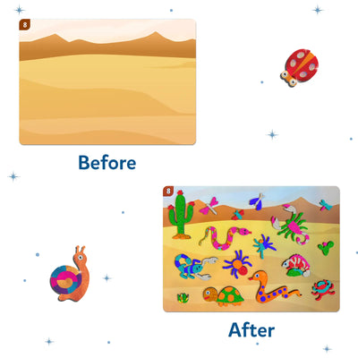 Desert-themed wooden puzzle with animal and plant pieces from Foil Fun Bugs & Butterflies kit