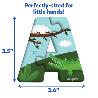 Three-piece A-shaped puzzle with ants and an alligator from The Animal Alphabet set