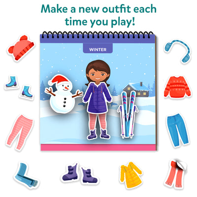 Paper doll set with winter background and clothing accessories from Peelies Dress Up activity book
