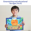 Young boy holding Disney’s Lilo & Stitch I Can Write reusable activity mat for ages 3-6