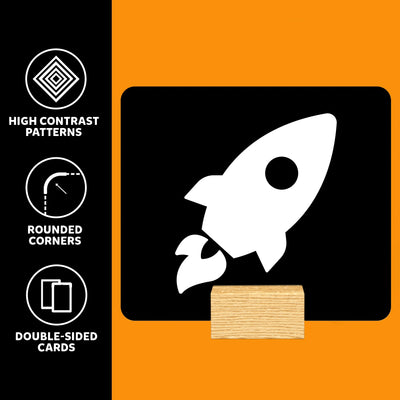 High contrast flashcards with wooden stands and learning guide for infants 0-12 months