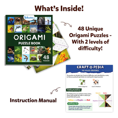 Origami Puzzle Book with 48 unique puzzles and instruction manual from Craftopedia Coolest Creatures