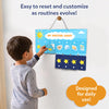 A child customizes the Skillmatics My Daily Routine Chart by placing magnetic task pieces onto the reusable day-and-night magnetic board. The image highlights how routines can be easily reset, rearranged, and personalized, making the chart durable and ideal for everyday habit building.