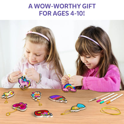 Colorful crafting kit for children to create princess and unicorn keychains with Aqua Puffs 3D Art Kit