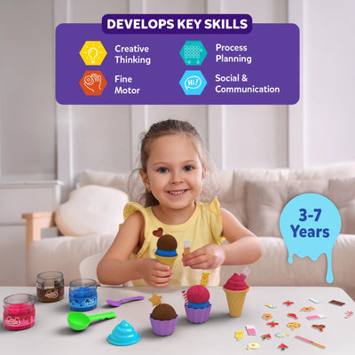 Playdough ice cream making kit with molds, tools, and colorful dough for kids