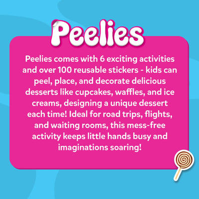 Reusable dessert decorating stickers from Peelies Dessert Chef activity book for kids ages 3-7