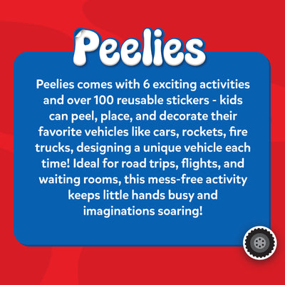 Children’s activity set with reusable vehicle stickers from Peelies Cars Trucks & More book