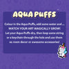 Instructions for using Aqua Puffs colorful water-activated art pieces for decor or accessories