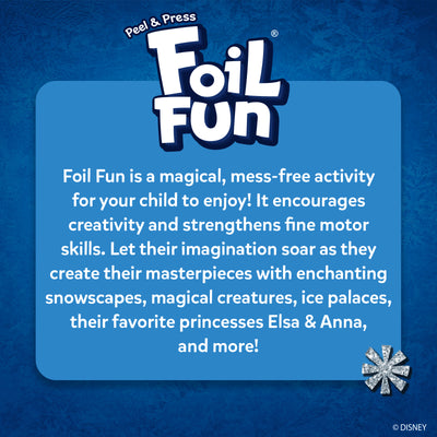 Promotional material for a children’s craft activity featuring Disney Frozen Foil Fun Art Kit