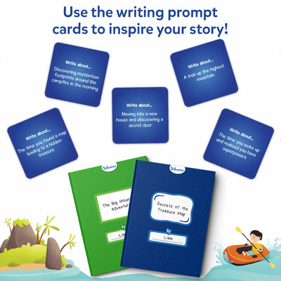 Writing prompt cards and blank storybooks from My Storybook Art Kit for creative writing