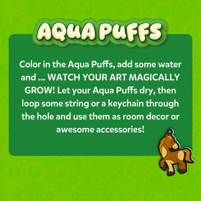 Instructions for coloring and growing Aqua Puffs into room decor or accessories for Aqua Puffs Animal Friends 3D Art Kit