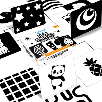 Black and white high contrast flashcards for infants 0-12 months to stimulate visual development