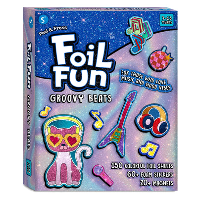 Foil Fun Groovy Beats magnetic art kit with colorful foil sheets foam stickers and magnets
