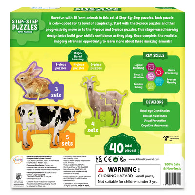 Educational puzzle set featuring farm animals from Step By Step Puzzle Farm Animals for ages 3+