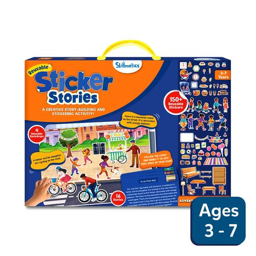 Children’s sticker activity set with reusable stickers and story-building backdrops for Creative Storytelling Kit