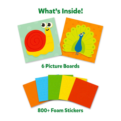 Craft kit with colorful picture boards and foam stickers for Fun with Foam Amazing Animals activity