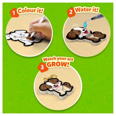 DIY Dog-Shaped Keychain Kit to Color and Activate with Water for Growing Fun