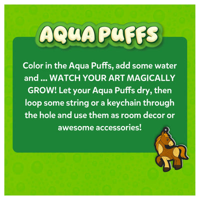 Instructions for coloring and growing Aqua Puffs into room decor or accessories for Aqua Puffs Animal Friends 3D Art Kit