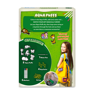 Children’s art activity kit for creating Aqua Puffs Animal Friends keychains and decorations