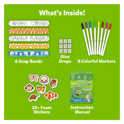 Contents of a craft kit for decorating Snap Bandz Animal Friends snap bracelets