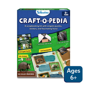 Children’s scrapbook kit with origami puzzles stickers and facts from Craftopedia Coolest Creatures