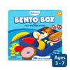 Blue toy bento box with colorful felt pretend food for kids ages 3 to 7