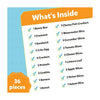 Colorful list of food items and a blue Bento Box for pretend play kitchen toys for ages 3 to 7