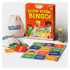 Children’s Boom Boom Bingo board game for ages 5-8 with game board, word cards, bag, and sand timer