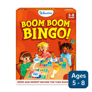 Children playing Boom Boom Bingo Sight Words board game for ages 5-8