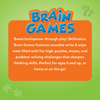 Orange educational product description for Brain Games Reusable Activity Mats for ages 6+