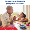 Educational game for children with flash cards prompting actions for early learning