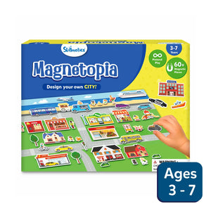 Magnetopia magnetic city play set with 60+ pieces for kids ages 3-7