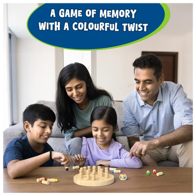 Wooden Colour Crush memory game with colorful pegs and a die for ages 4 and up
