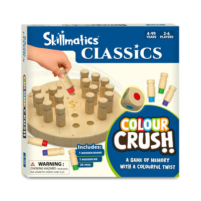 Skillmatics Classics Colour Crush game box with wooden board pegs and dice for kids 4+