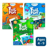 Three Foil Fun art and craft sets for ages 4-9 featuring Dinosaurs Monsters Bugs Butterflies and Animals in Artsy Animal Pack