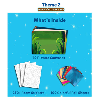 Children’s Art Kit with Canvases Foam Stickers and Foil Sheets for Bug and Butterfly Art
