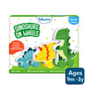 Colorful wooden dinosaur toys on wheels for kids aged 9 months to 3 years
