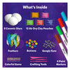 Children’s craft kit with ceramic discs, air dry clay, feathers, buttons, googly eyes, gems, tools, and paint markers for kids ages 4-12