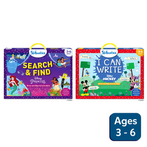 Two Skillmatics Disney-themed educational activity sets for ages 3-6 in Disney Write & Wipe Combo